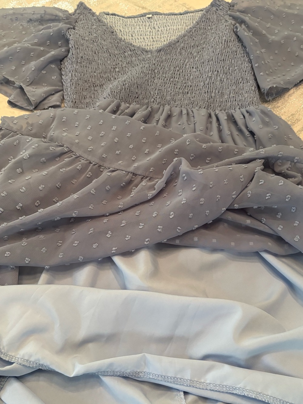 Maternity Blue Swiss Dot Smocked Bodice Midi Dress - Picture 5 of 9